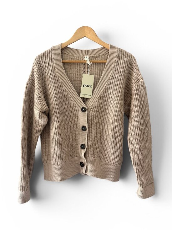 Pact Sweaters - PACT Luxe Knit Cropped Cardigan Organic Cotton Oatmeal NWT Women's Size S